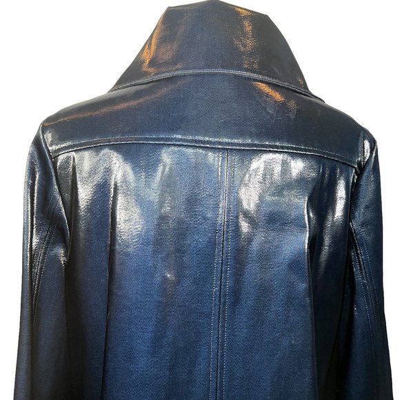 Show stopper! Per Se by Carlisle Blue Coated or Waxed Denim Topper Coat … - Picture 10 of 12